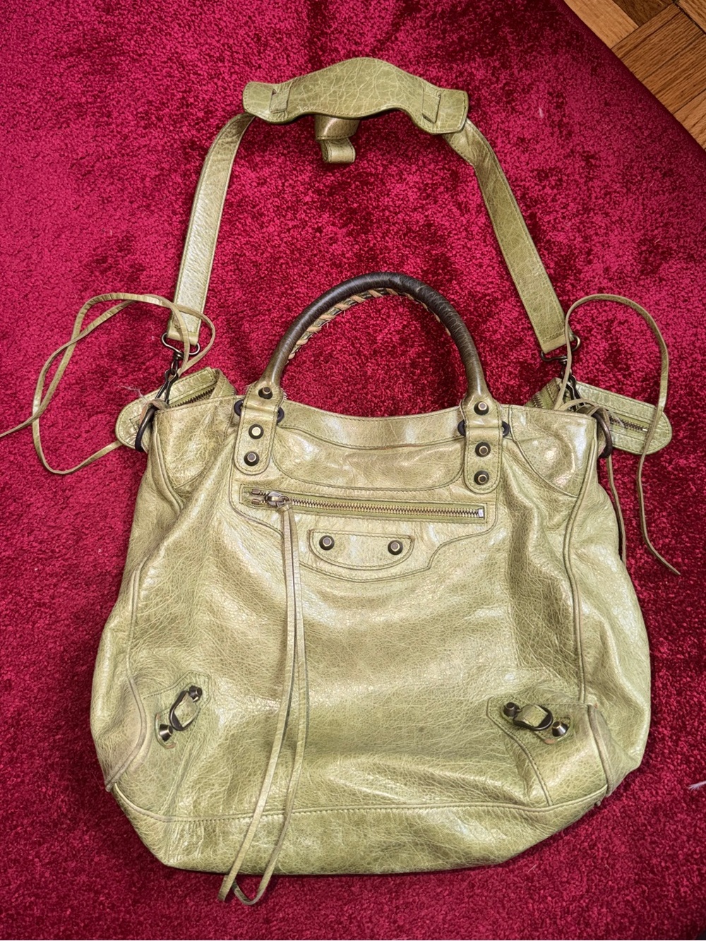 BALENCIAGA VINTAGE CITY BAG OLIVE GREEN LEATHER AUTHENTIC EARLY 2000s